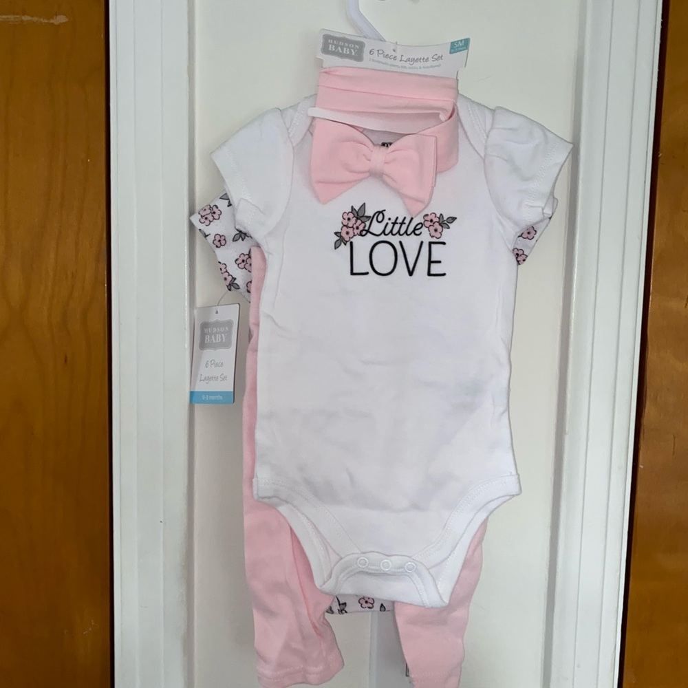 Hudson Baby White and Pink Onesie Set with Bow Tie